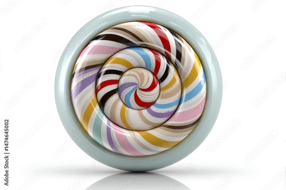 Poster colorful swirl of candy resembling a decorative pattern in a circular dish