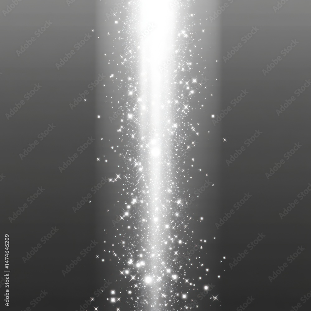 Poster vertical light beam with sparkling particles on a gray background