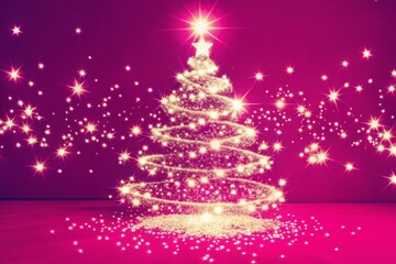 Vintage Christmas Tree: Glowing Particle Starry Night  Stock Photo