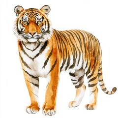 Obraz premium Watercolor Painting Of A Majestic Tiger On A White Background