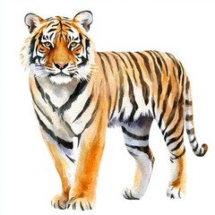 Fototapeta premium Watercolor Painting Of A Majestic Tiger With Orange And Black Stripes