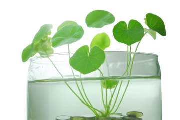 Aquatic plant thrives in a clear glass vase