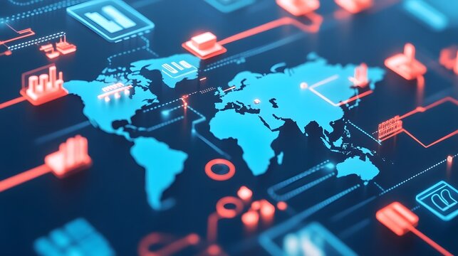 Digital map showcasing global industrial and supply chains