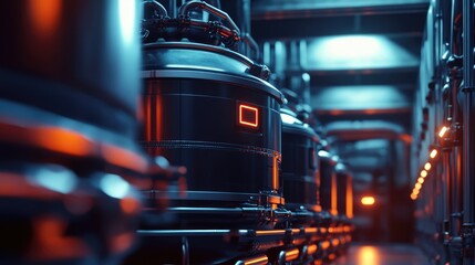 a close up of a large industrial building with many tanks, futuristic production facility, photo render