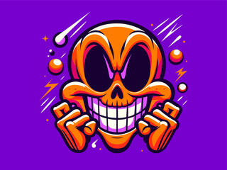 Skull Halloween Symbol. Skull Silhouette graphic. Skull gothic icon, death concept. Halloween skull spooky design element on purple background. Skull skeleton for Halloween decoration. Flat Vector