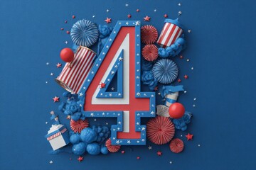 Independence Day Card. Usa Flag With firework. 4th July Text