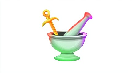 Colorful Mortar and Pestle with Sword Icon for Creative and Culinary Designs