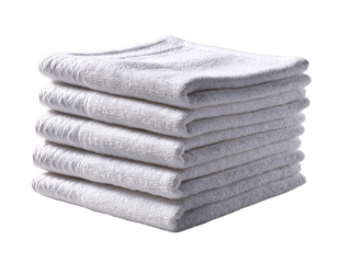 Stacked white towels, perfect for bathroom and spa comfort on a white background.