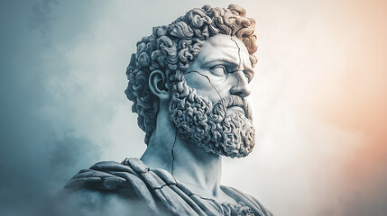 Ancient Marble Bust with Dramatic Sky.