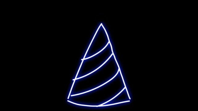 Animation blue neon light conical shape on black background.