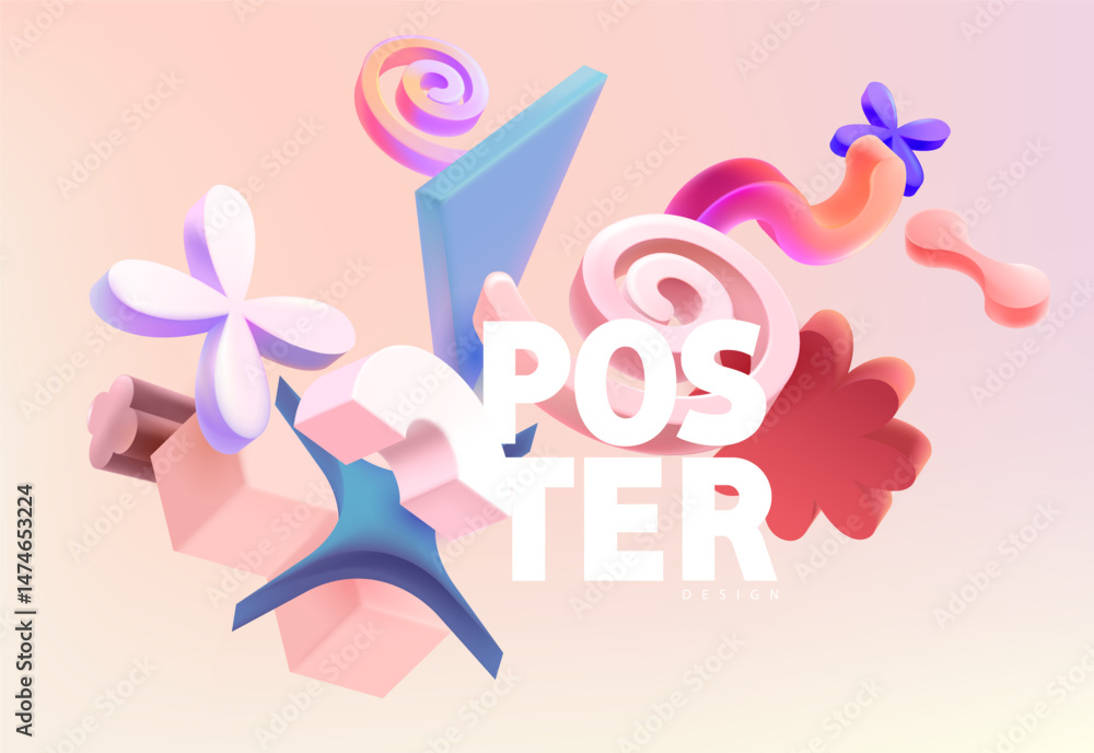 Aufkleber abstract colorful 3d elements of various unusual shapes. complex geometric shape for poster design.