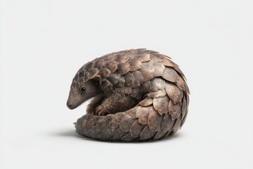 A pangolin curls into a tight ball, its scales providing natural armor.
