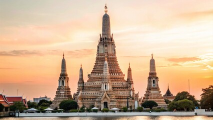 Fototapeta premium Wat Arun Temple at Sunset, Bangkok, Thailand - Majestic Silhouette