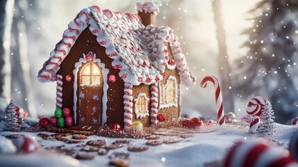Fototapeta premium Magical Gingerbread House in Snowy Winter Wonderland