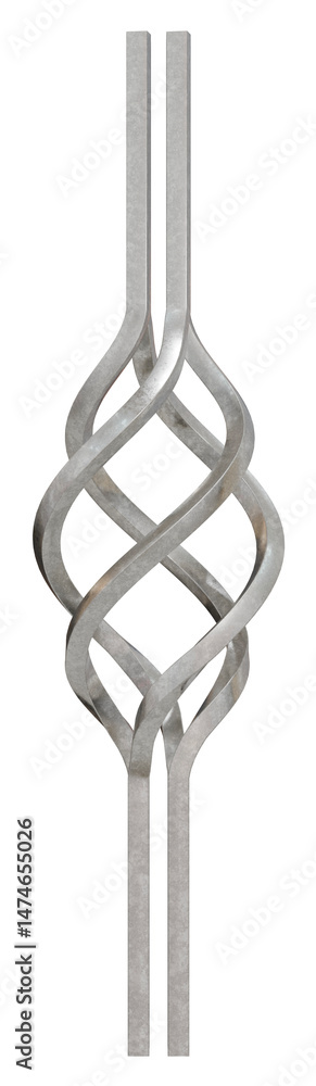 Poster twisted metal structure: a 3d rendering of a metal element, featuring a complex, spiraling twist. it