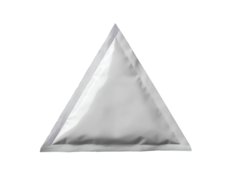 Triangular silver packet on white isolate background.