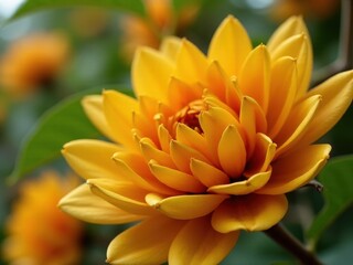 medicinal herbs and berries, traditional medicine Yellow flower with green leaves. The flower is the main focus of the image