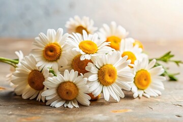 Fototapeta premium White Daisies on Grunge Grey Background - Copy Space Stock Photo