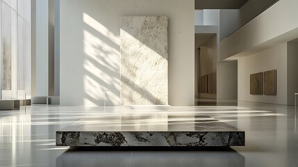 Obraz premium A minimalist podium design made from polished stone in a museum