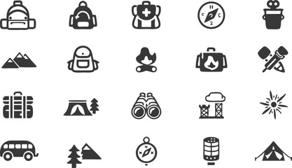 camping  outdoor adventure icon set  vector glyph .eps