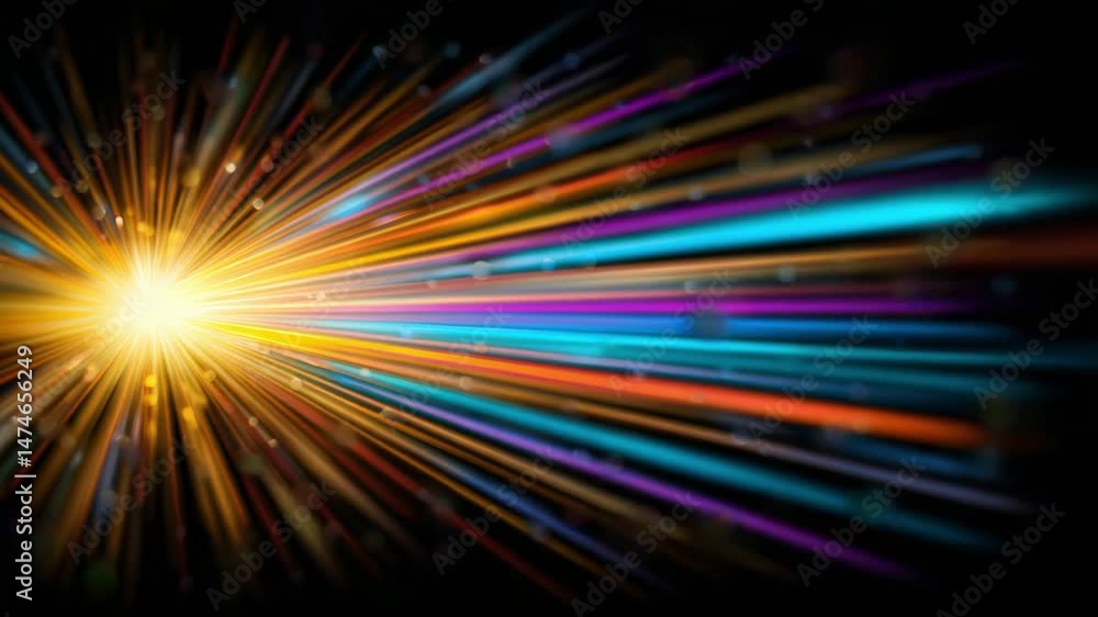Poster colorful light rays and glowing particles burst with vibrant abstract colorful rays and glowing