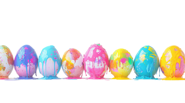 Colorful decorative Easter eggs in a row.