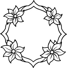 ornate floral frame outline vector illustration, line art