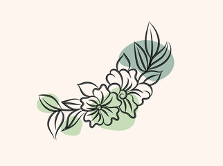 Elegant Line Art Floral Design with Abstract Green Shapes