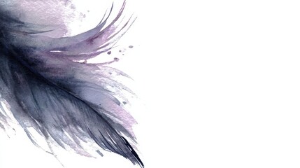 Obraz premium a light watercolor feather sweeping across the top left corner, painted in soft black-lavender hues with a gentle glow, elegant and minimal, white background