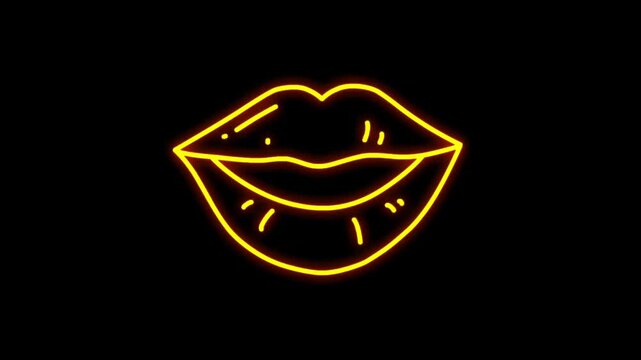 Animation orange neon light mouth shape on black background.