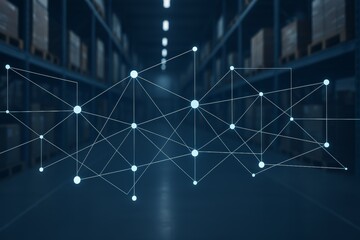 AI Warehouse Logistics Interface. Futuristic digital interface showing AI-controlled warehouse and delivery system in neon style.