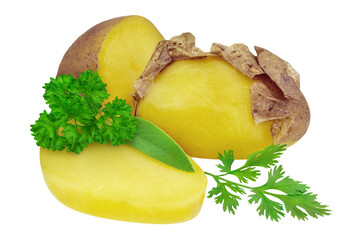 Pellkartoffeln und Käuter Hintergrund transparent PNG cut out   Potatoes boiled in the skin