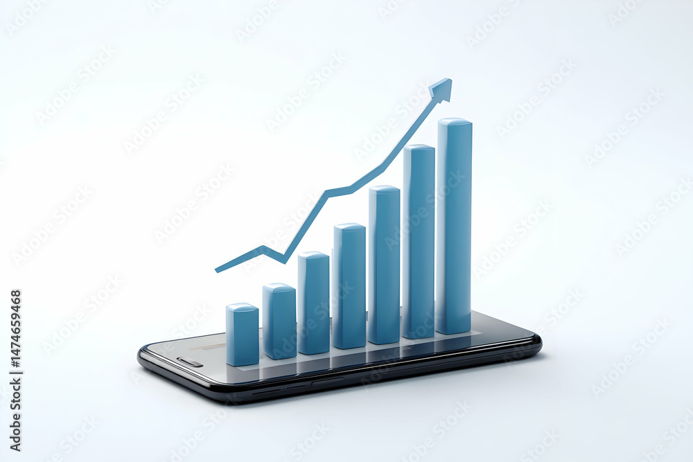 Poster trendy graphic display of growing data on a mobile device.