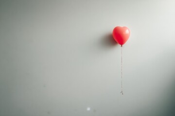 Heart-shaped balloon hanging against a plain wall during a calm afternoon