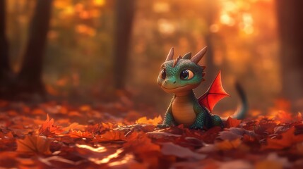 A cute, small, blue dragon with large amber eyes, tiny wings, and red inner ears sits in the snow.