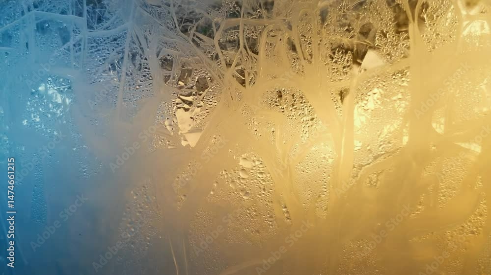 Poster frozen windowpane with frost patterns.