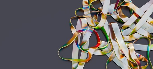 Abstract Iridescent Ribbons on Dark Background
