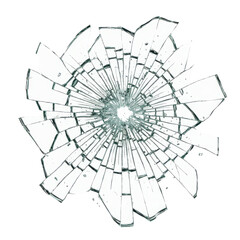 Obraz premium Intricate pattern of shattered glass on a black backdrop, radiating from a central point