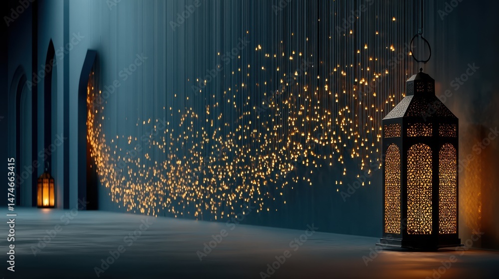 Poster ramadan kareem background with lantern empty space for text generative ai