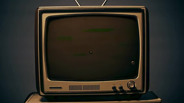 Vintage TV with colorful static on screen. Retro television showing static. Old TV with glitchy static display. Classic TV with colorful static effect.