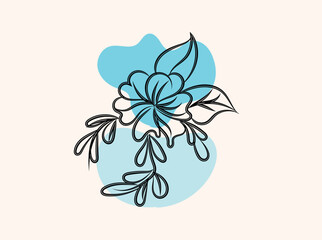 Elegant Black Line Art Flower Design with Light Blue Abstract Background