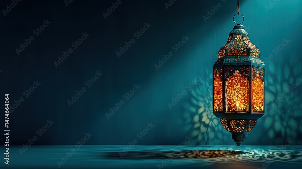 Poster ramadan kareem background with lantern empty space for text generative ai,stock photo