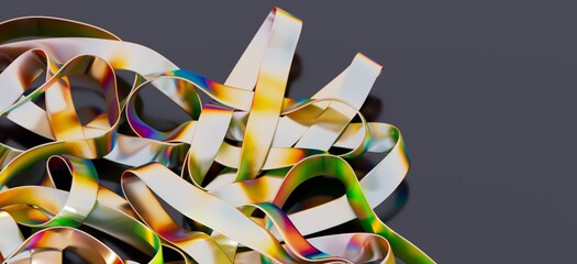 Colorful, metallic ribbons create an abstract design. Perfect for backgrounds, tech, or modern...