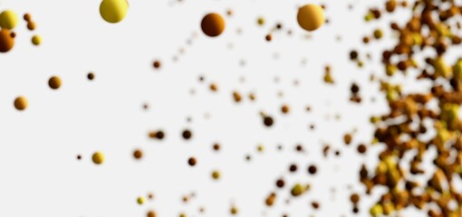 Abstract background of gold and brown spheres floating on white. Perfect for modern designs.