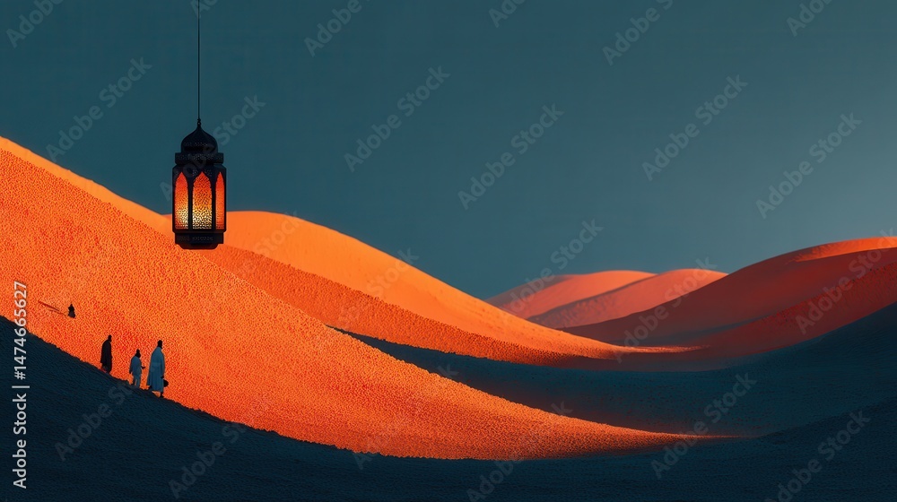 Aufkleber ramadan kareem background with lantern in desert empty space for text generative ai