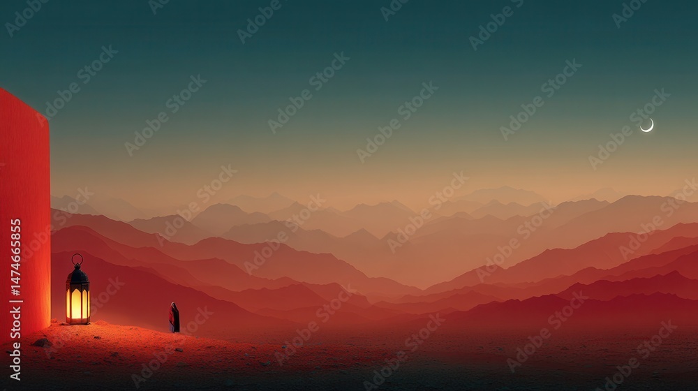 Aufkleber ramadan kareem background with lantern in desert empty space for text generative ai,photo stocks