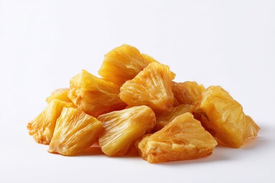 A delectable pile of dried pineapple chunks, golden and sweet.