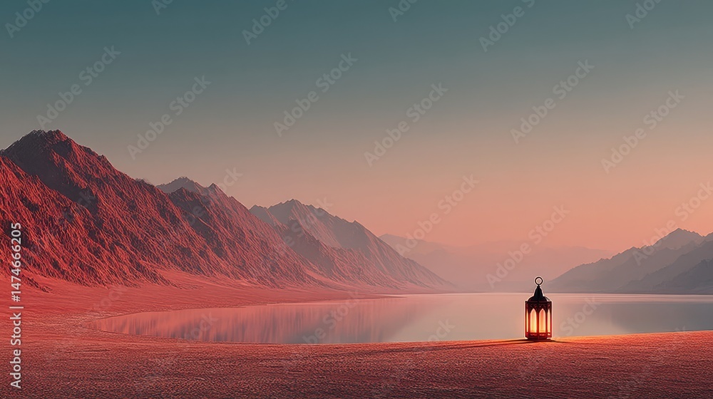 Leinwandbilder ramadan kareem background with lantern in desert empty space for text generative ai,stock photo
