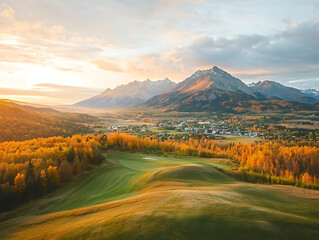 Autumn Sunrise Over Mountain Town Golf Course