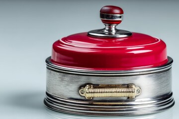 Vintage red and silver bell used for calling waitstaff in a diner setting